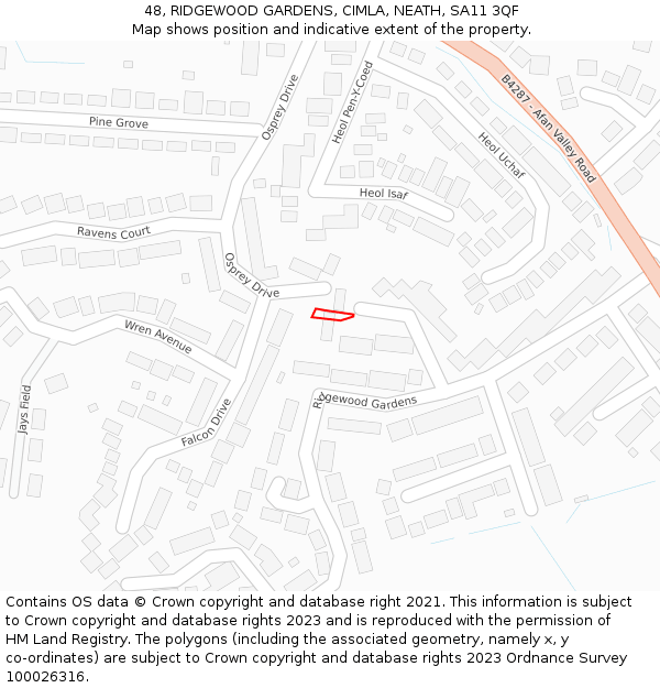 48, RIDGEWOOD GARDENS, CIMLA, NEATH, SA11 3QF: Location map and indicative extent of plot