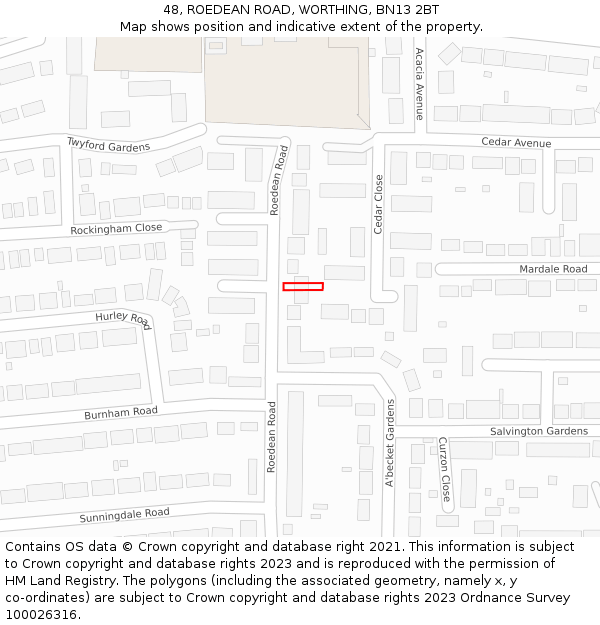 48, ROEDEAN ROAD, WORTHING, BN13 2BT: Location map and indicative extent of plot