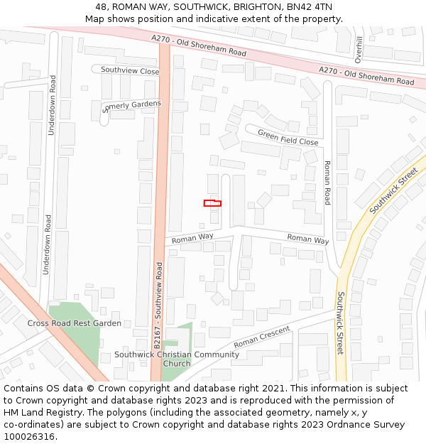 48, ROMAN WAY, SOUTHWICK, BRIGHTON, BN42 4TN: Location map and indicative extent of plot