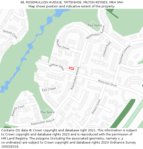 48, ROSEMULLION AVENUE, TATTENHOE, MILTON KEYNES, MK4 3AH: Location map and indicative extent of plot