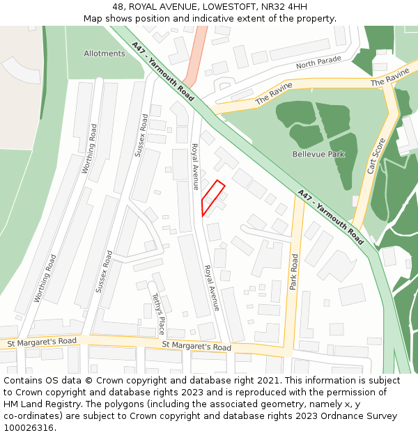 48, ROYAL AVENUE, LOWESTOFT, NR32 4HH: Location map and indicative extent of plot