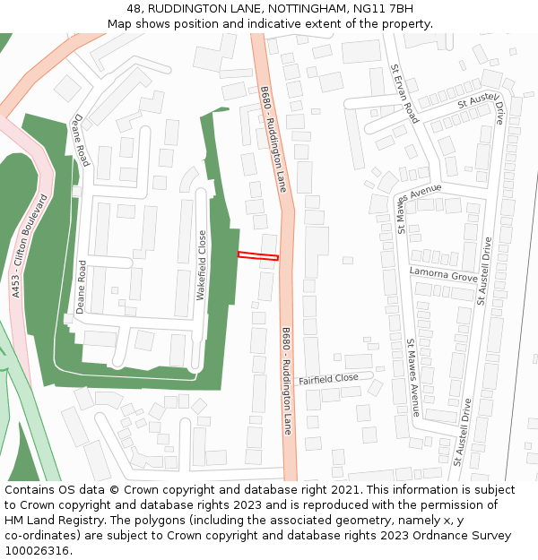 48, RUDDINGTON LANE, NOTTINGHAM, NG11 7BH: Location map and indicative extent of plot