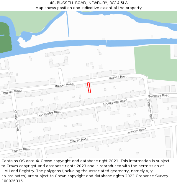 48, RUSSELL ROAD, NEWBURY, RG14 5LA: Location map and indicative extent of plot