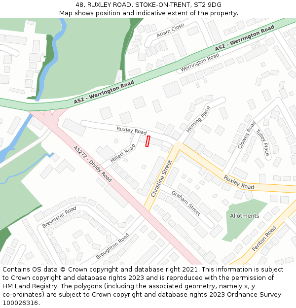 48, RUXLEY ROAD, STOKE-ON-TRENT, ST2 9DG: Location map and indicative extent of plot