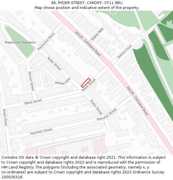 48, RYDER STREET, CARDIFF, CF11 9BU: Location map and indicative extent of plot
