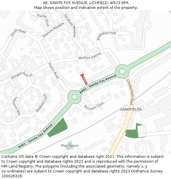 48, SAINTE FOY AVENUE, LICHFIELD, WS13 6PA: Location map and indicative extent of plot