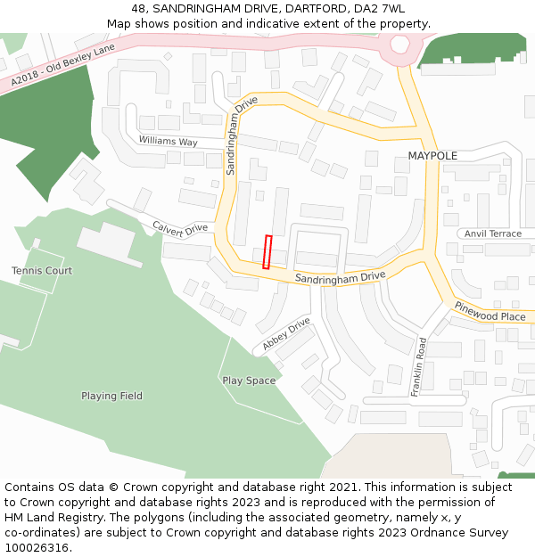 48, SANDRINGHAM DRIVE, DARTFORD, DA2 7WL: Location map and indicative extent of plot