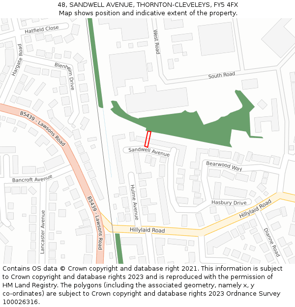 48, SANDWELL AVENUE, THORNTON-CLEVELEYS, FY5 4FX: Location map and indicative extent of plot