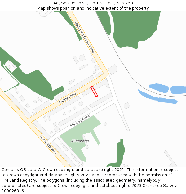 48, SANDY LANE, GATESHEAD, NE9 7YB: Location map and indicative extent of plot