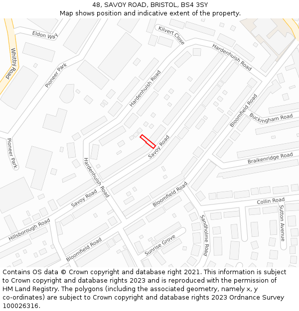 48, SAVOY ROAD, BRISTOL, BS4 3SY: Location map and indicative extent of plot