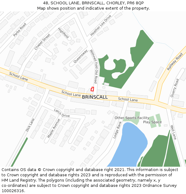 48, SCHOOL LANE, BRINSCALL, CHORLEY, PR6 8QP: Location map and indicative extent of plot