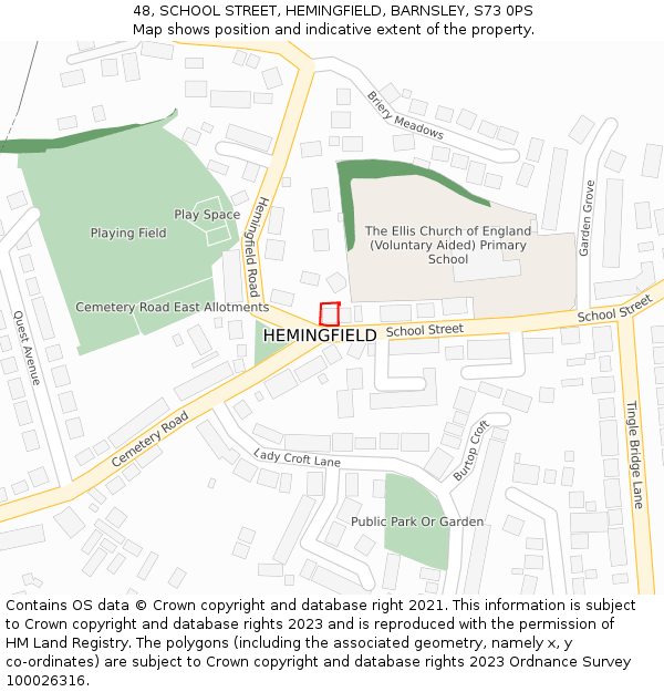 48, SCHOOL STREET, HEMINGFIELD, BARNSLEY, S73 0PS: Location map and indicative extent of plot