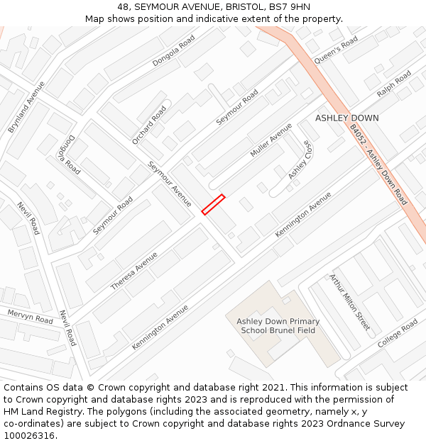 48, SEYMOUR AVENUE, BRISTOL, BS7 9HN: Location map and indicative extent of plot