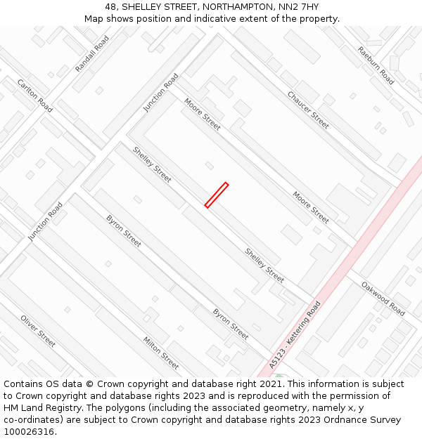 48, SHELLEY STREET, NORTHAMPTON, NN2 7HY: Location map and indicative extent of plot