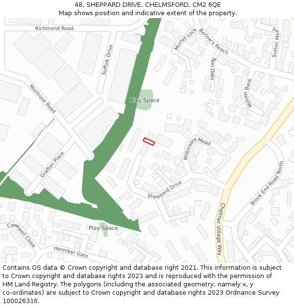 48, SHEPPARD DRIVE, CHELMSFORD, CM2 6QE: Location map and indicative extent of plot