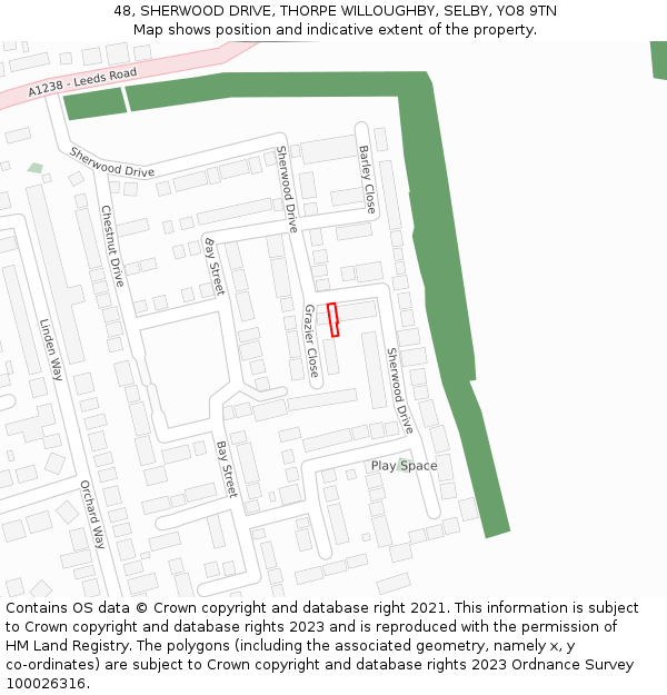 48, SHERWOOD DRIVE, THORPE WILLOUGHBY, SELBY, YO8 9TN: Location map and indicative extent of plot