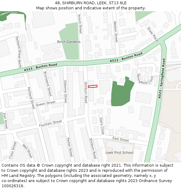 48, SHIRBURN ROAD, LEEK, ST13 6LE: Location map and indicative extent of plot