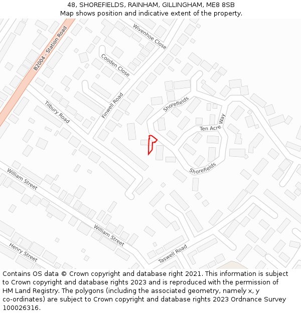 48, SHOREFIELDS, RAINHAM, GILLINGHAM, ME8 8SB: Location map and indicative extent of plot