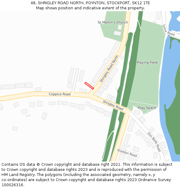 48, SHRIGLEY ROAD NORTH, POYNTON, STOCKPORT, SK12 1TE: Location map and indicative extent of plot