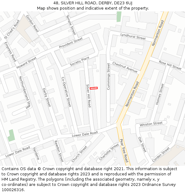48, SILVER HILL ROAD, DERBY, DE23 6UJ: Location map and indicative extent of plot