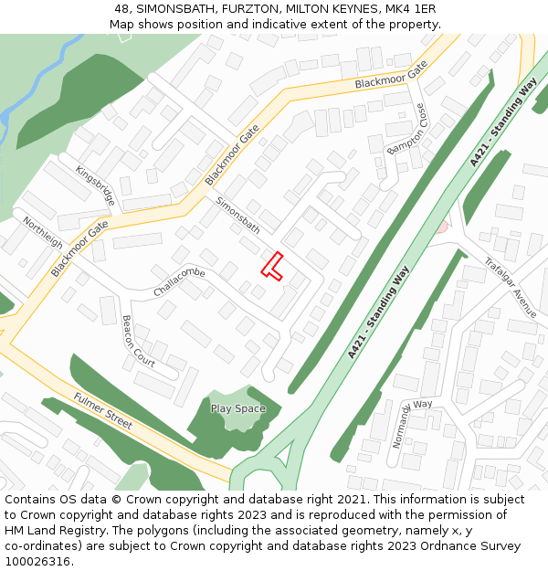 48, SIMONSBATH, FURZTON, MILTON KEYNES, MK4 1ER: Location map and indicative extent of plot