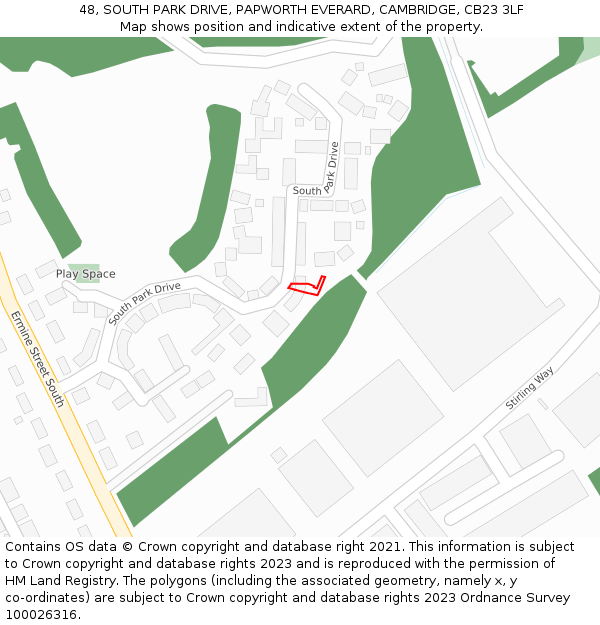 48, SOUTH PARK DRIVE, PAPWORTH EVERARD, CAMBRIDGE, CB23 3LF: Location map and indicative extent of plot