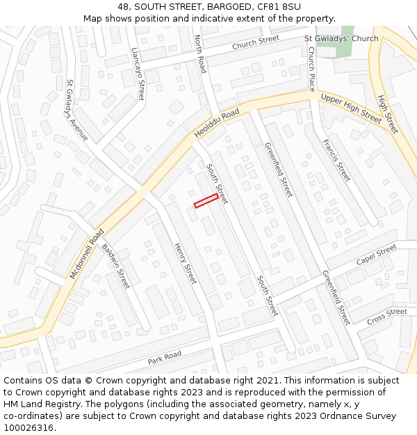 48, SOUTH STREET, BARGOED, CF81 8SU: Location map and indicative extent of plot