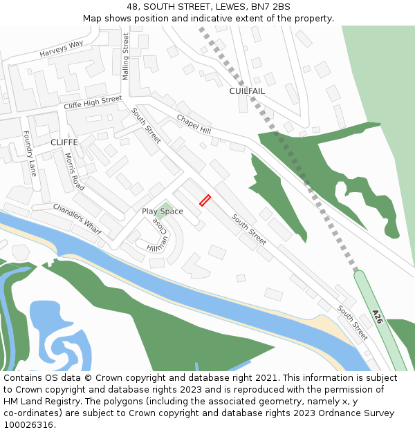 48, SOUTH STREET, LEWES, BN7 2BS: Location map and indicative extent of plot