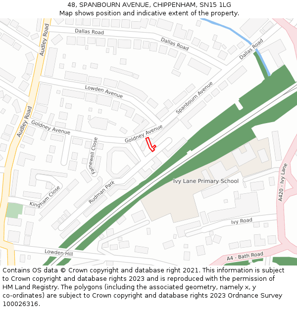 48, SPANBOURN AVENUE, CHIPPENHAM, SN15 1LG: Location map and indicative extent of plot