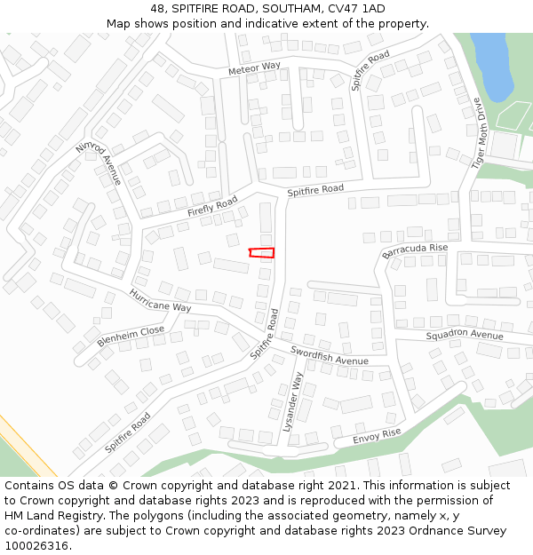 48, SPITFIRE ROAD, SOUTHAM, CV47 1AD: Location map and indicative extent of plot