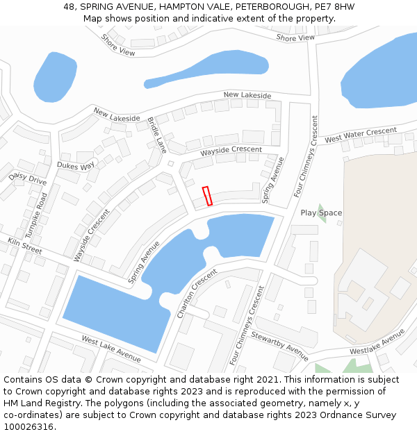 48, SPRING AVENUE, HAMPTON VALE, PETERBOROUGH, PE7 8HW: Location map and indicative extent of plot