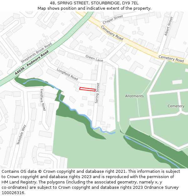 48, SPRING STREET, STOURBRIDGE, DY9 7EL: Location map and indicative extent of plot