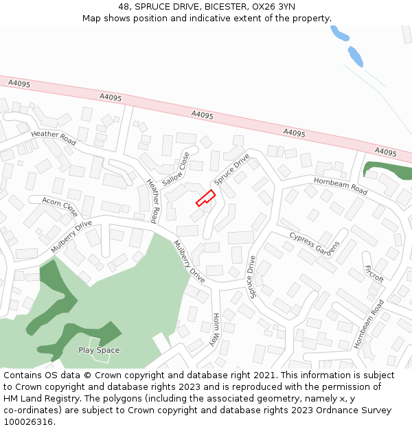 48, SPRUCE DRIVE, BICESTER, OX26 3YN: Location map and indicative extent of plot