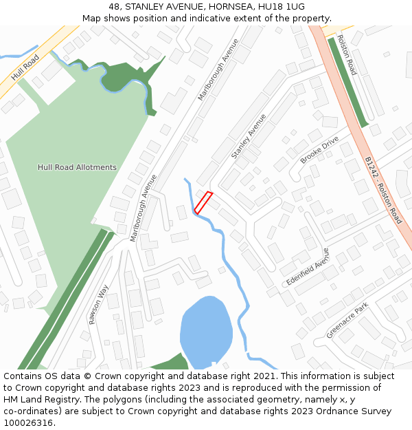48, STANLEY AVENUE, HORNSEA, HU18 1UG: Location map and indicative extent of plot
