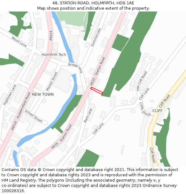 48, STATION ROAD, HOLMFIRTH, HD9 1AE: Location map and indicative extent of plot