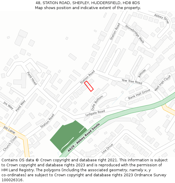 48, STATION ROAD, SHEPLEY, HUDDERSFIELD, HD8 8DS: Location map and indicative extent of plot