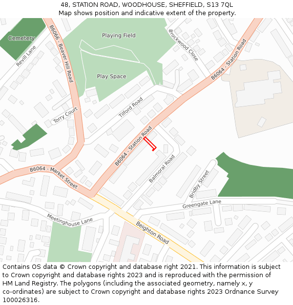 48, STATION ROAD, WOODHOUSE, SHEFFIELD, S13 7QL: Location map and indicative extent of plot