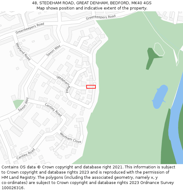 48, STEDEHAM ROAD, GREAT DENHAM, BEDFORD, MK40 4GS: Location map and indicative extent of plot