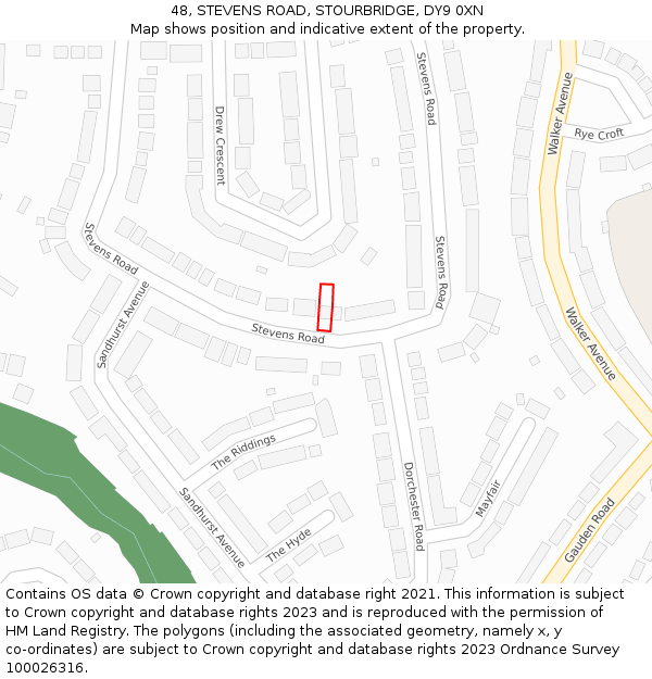48, STEVENS ROAD, STOURBRIDGE, DY9 0XN: Location map and indicative extent of plot