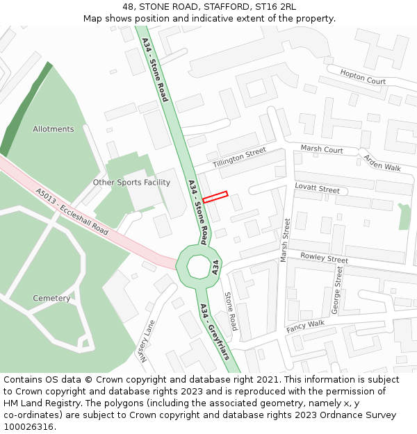 48, STONE ROAD, STAFFORD, ST16 2RL: Location map and indicative extent of plot