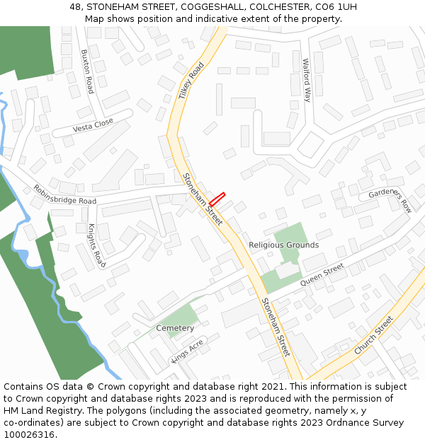 48, STONEHAM STREET, COGGESHALL, COLCHESTER, CO6 1UH: Location map and indicative extent of plot