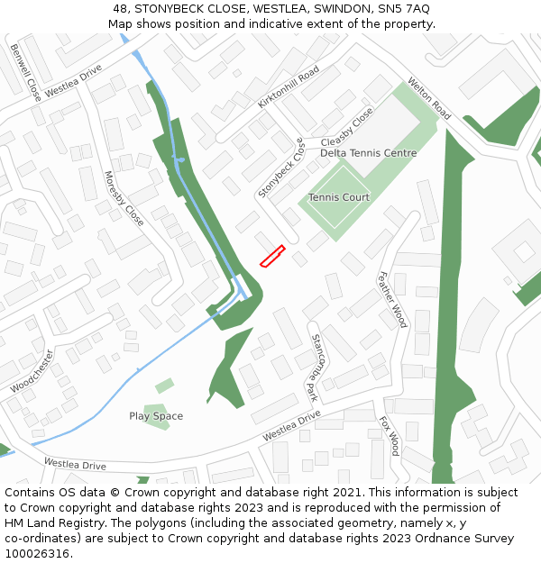 48, STONYBECK CLOSE, WESTLEA, SWINDON, SN5 7AQ: Location map and indicative extent of plot
