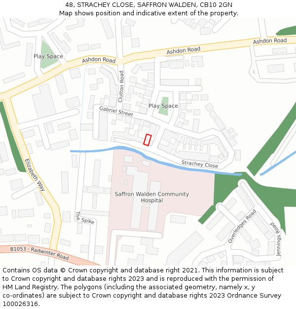 48, STRACHEY CLOSE, SAFFRON WALDEN, CB10 2GN: Location map and indicative extent of plot