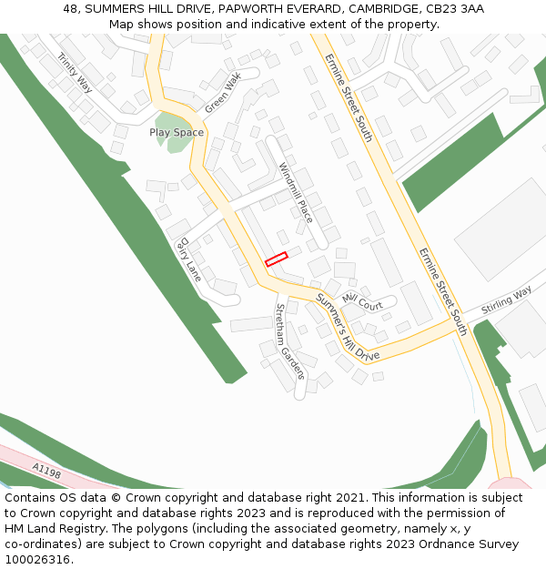 48, SUMMERS HILL DRIVE, PAPWORTH EVERARD, CAMBRIDGE, CB23 3AA: Location map and indicative extent of plot