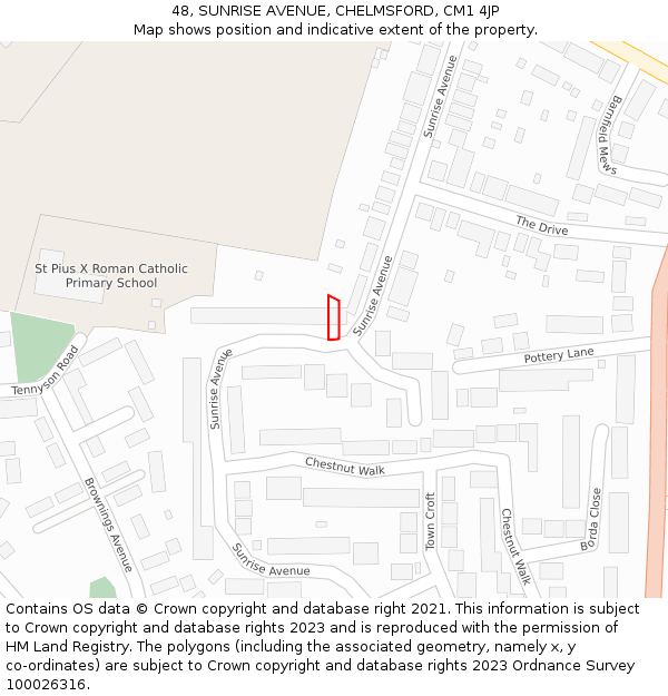 48, SUNRISE AVENUE, CHELMSFORD, CM1 4JP: Location map and indicative extent of plot