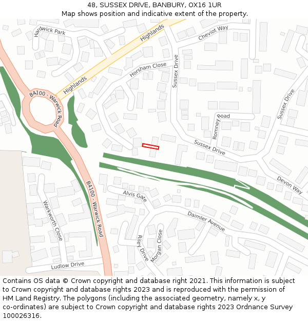 48, SUSSEX DRIVE, BANBURY, OX16 1UR: Location map and indicative extent of plot