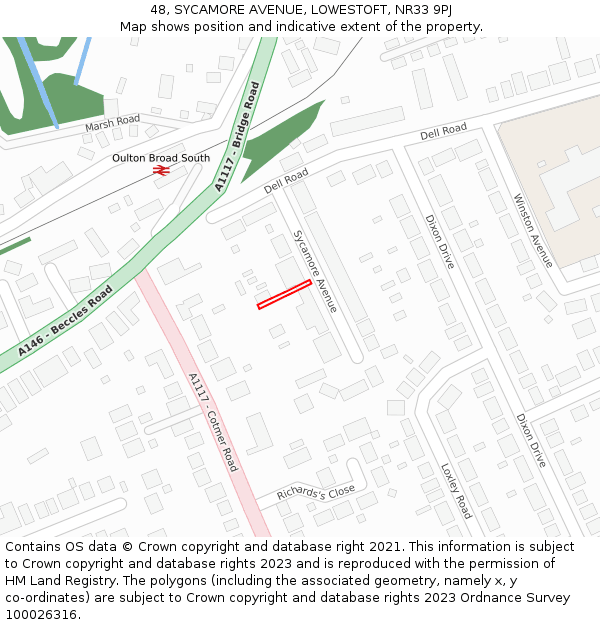 48, SYCAMORE AVENUE, LOWESTOFT, NR33 9PJ: Location map and indicative extent of plot