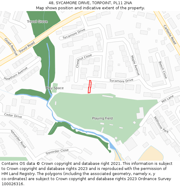 48, SYCAMORE DRIVE, TORPOINT, PL11 2NA: Location map and indicative extent of plot
