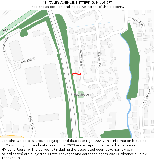 48, TAILBY AVENUE, KETTERING, NN16 9FT: Location map and indicative extent of plot