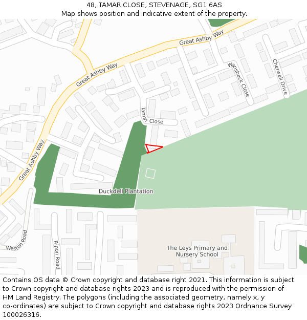 48, TAMAR CLOSE, STEVENAGE, SG1 6AS: Location map and indicative extent of plot